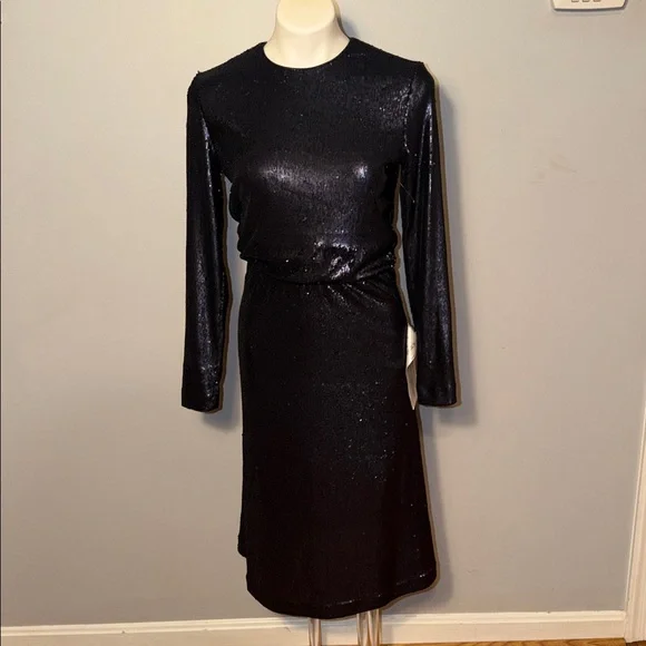 Dress the Population ladies Jean sequin long sleeve Dress in Navy. Small. NWT - Picture 3 of 12